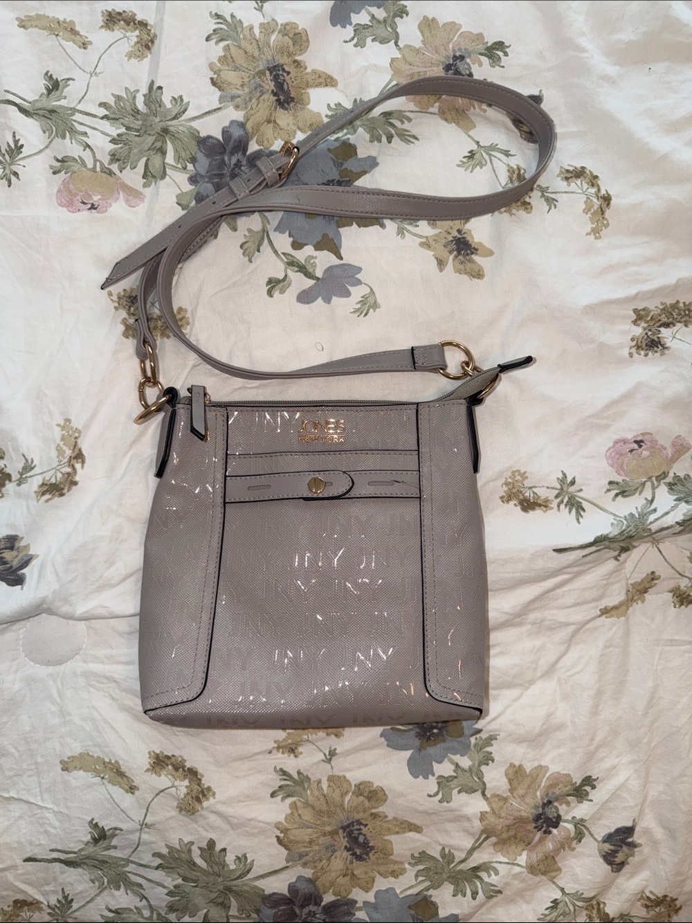 Jones New York Light Gray Crossbody Bag with Gold Hardware